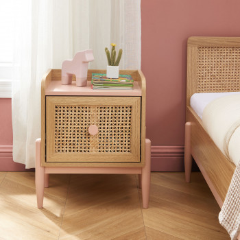 Lilou - Table de chevet enfant 1 tiroir en bois et cannage