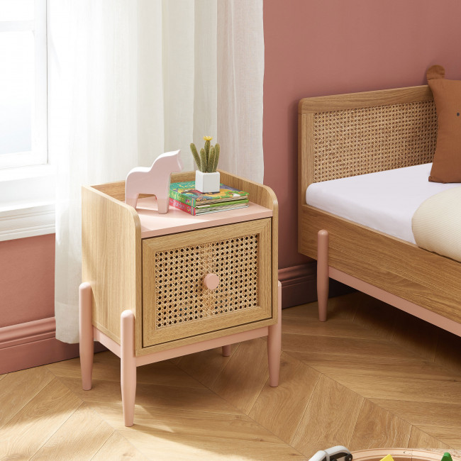 Lilou - Table de chevet enfant 1 tiroir en bois et cannage