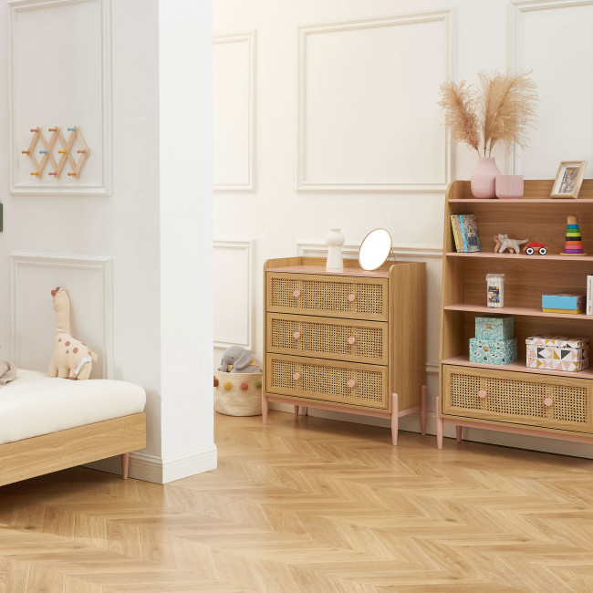 Lilou - Table de chevet enfant 1 tiroir en bois et cannage