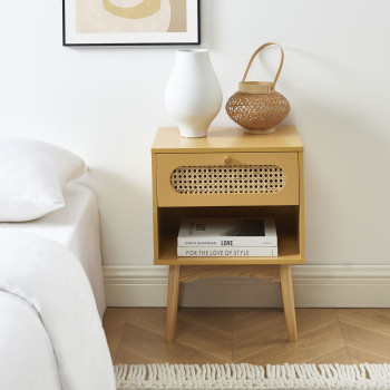 Canno - Table de chevet enfant 1 tiroir en bois et cannage
