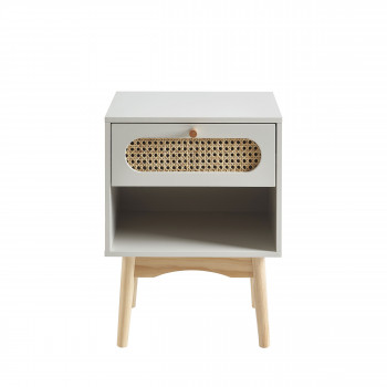 Canno - Table de chevet enfant 1 tiroir en bois et cannage