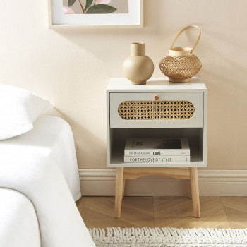 Canno - Table de chevet enfant 1 tiroir en bois et cannage