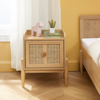 Lilou - Table de chevet enfant 1 tiroir en bois et cannage