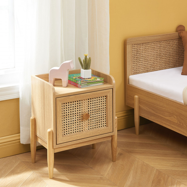 Lilou - Table de chevet enfant 1 tiroir en bois et cannage