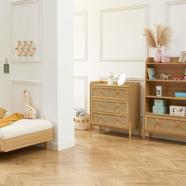 Lilou - Table de chevet enfant 1 tiroir en bois et cannage