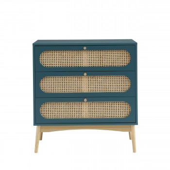 Canno - Commode enfant 3 tiroirs en bois et cannage L80cm