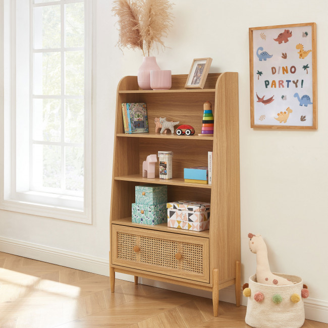 Lilou - Bibliothèque enfant en bois et cannage H140cm