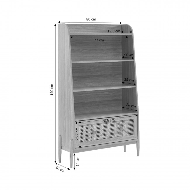 Lilou - Bibliothèque enfant en bois et cannage H140cm