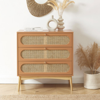 Canno - Commode enfant 3 tiroirs en bois et cannage L80cm