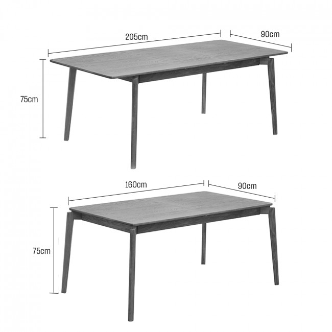 Mona - Table à manger extensible 6 à 10 personnes en bois 160-205x90cm