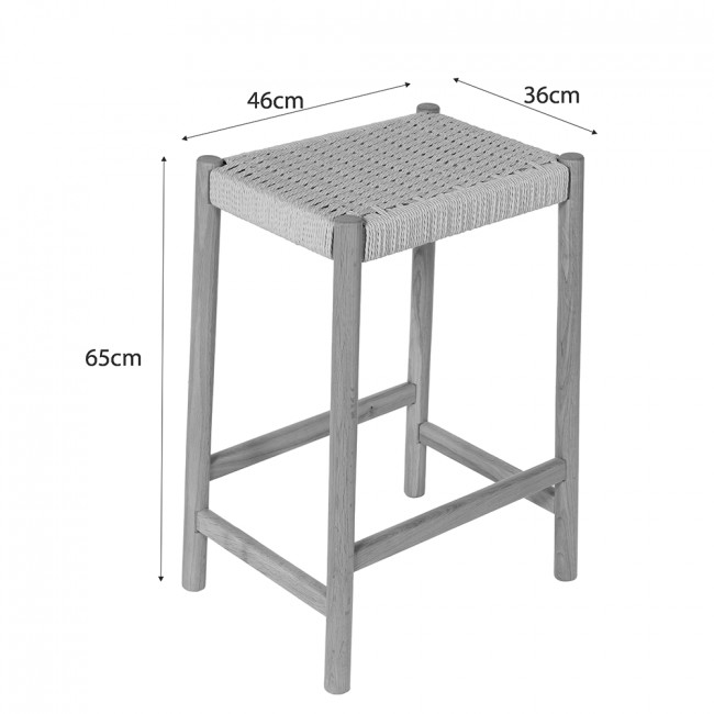 Paolo - Tabouret de bar en corde tressée et bois H65cm