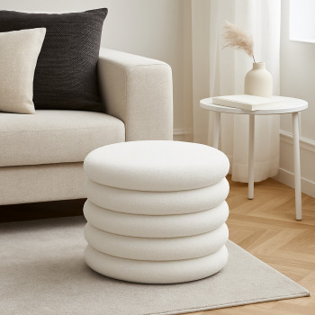 Bubble - Pouf coffre rond en tissu bouclette ø47cm