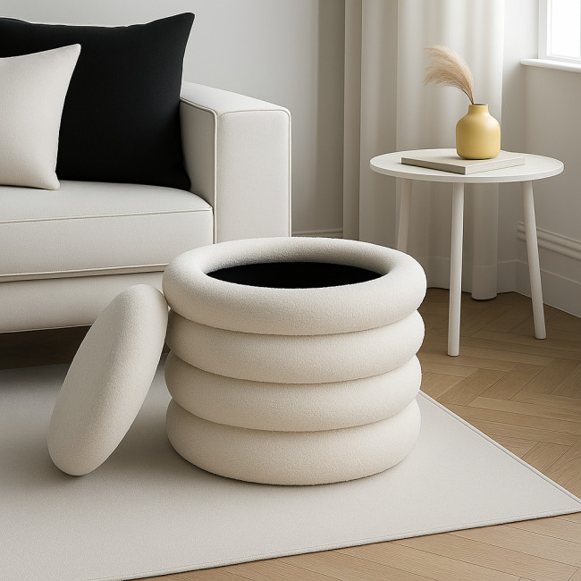 Bubble - Pouf coffre rond en tissu bouclette ø47cm