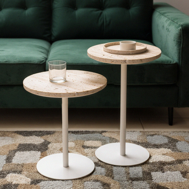 Rito - Table d'appoint en métal et travertin ø35cm H56