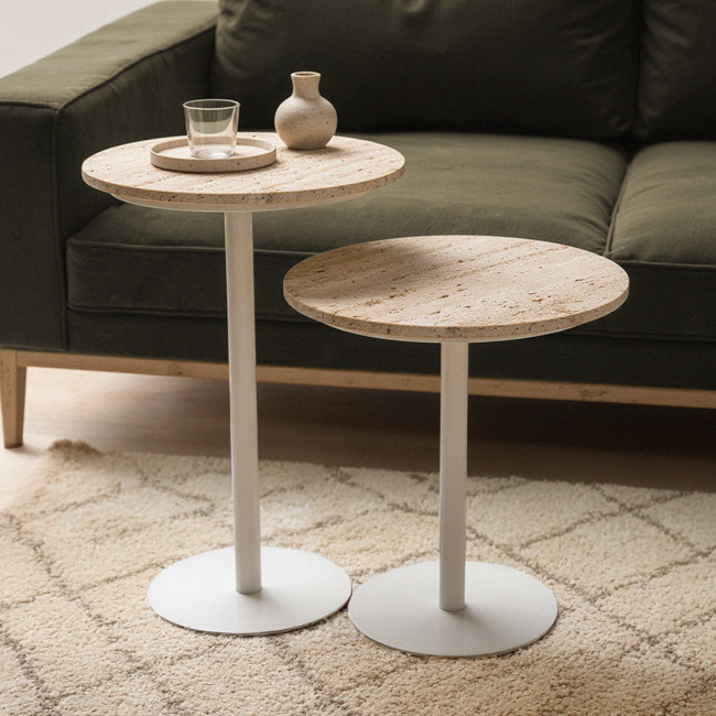 Rito - Table d'appoint en métal et travertin ø40cm H45