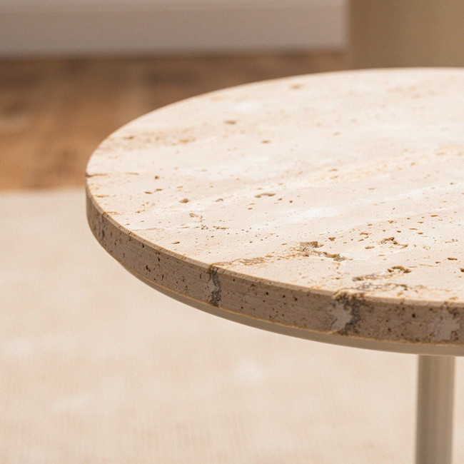 Rito - Table d'appoint en métal et travertin ø40cm H45