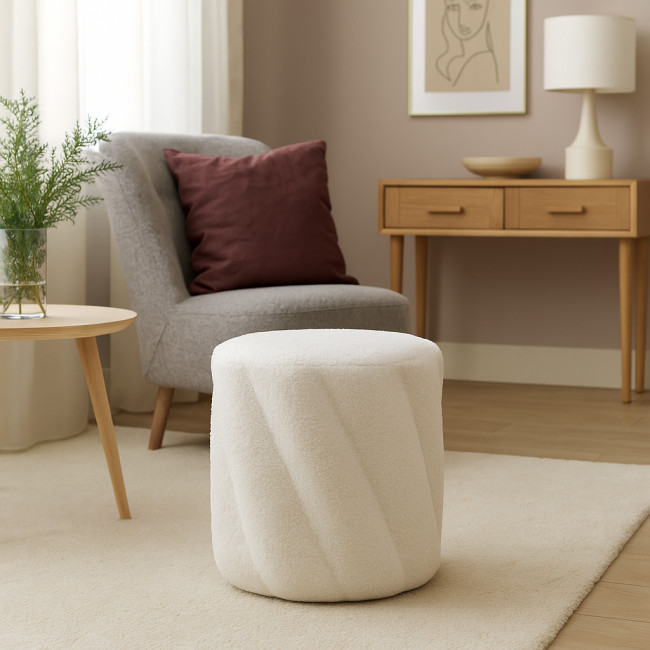 Mallow - Pouf rond en tissu bouclette ø37cm