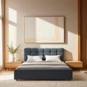 Acara - Lit coffre matelassé en tissu 140x190cm