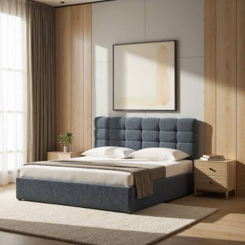 Acara - Lit coffre matelassé en tissu 160x200cm