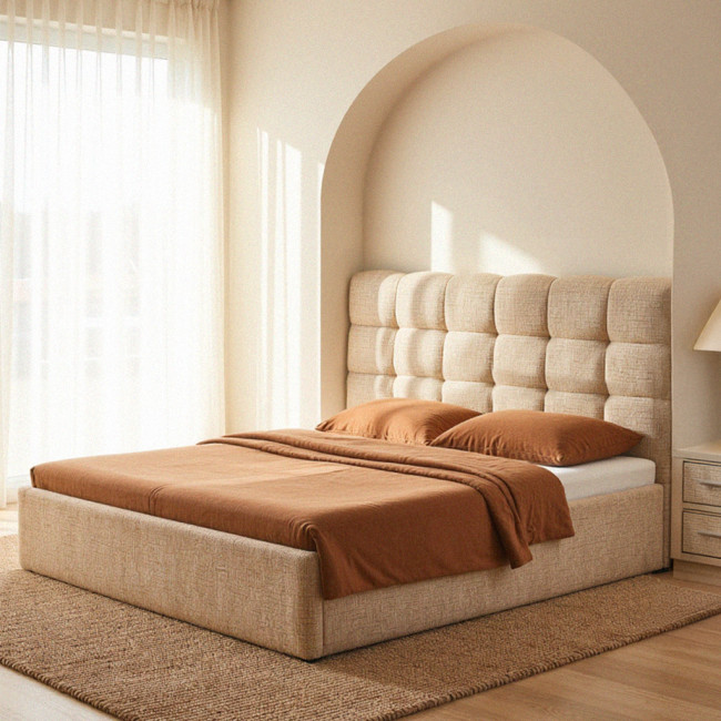 Acara - Lit coffre matelassé en tissu 140x190cm