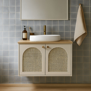 Ali - Meuble de salle de bain 1 vasque en bois et cannage