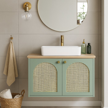 Ali - Meuble de salle de bain 1 vasque en bois et cannage