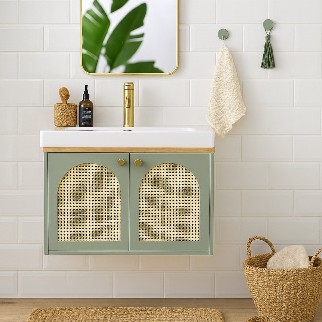 Ali - Meuble de salle de bain 1 vasque en bois et cannage