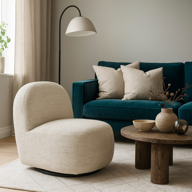 Groovy - Fauteuil pivotant en tissu chenille côtelé