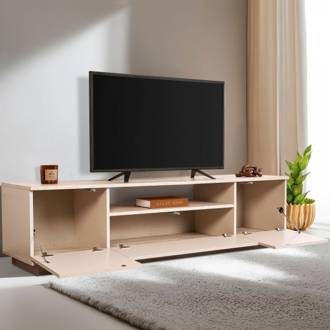 Fritz - Meuble tv 3 portes effet travertin L180cm