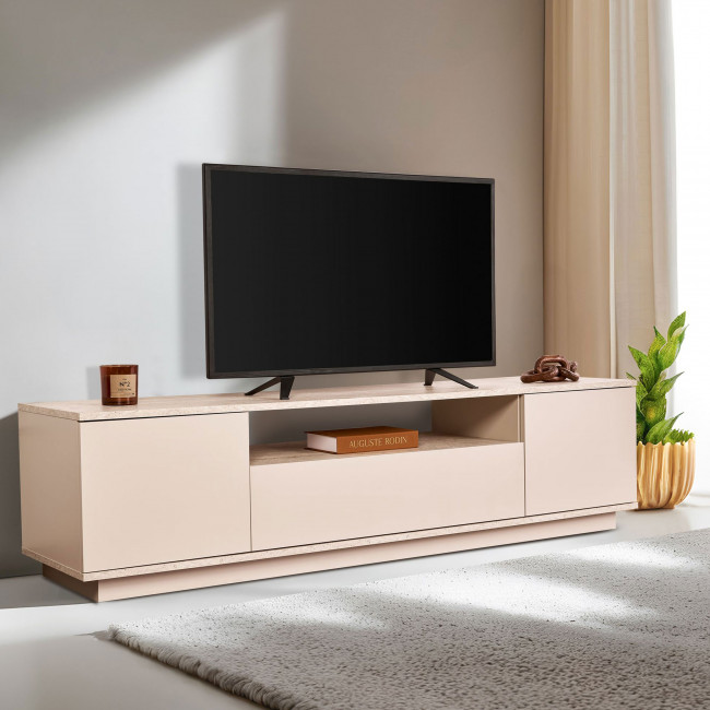 Fritz - Meuble tv 3 portes effet travertin L180cm