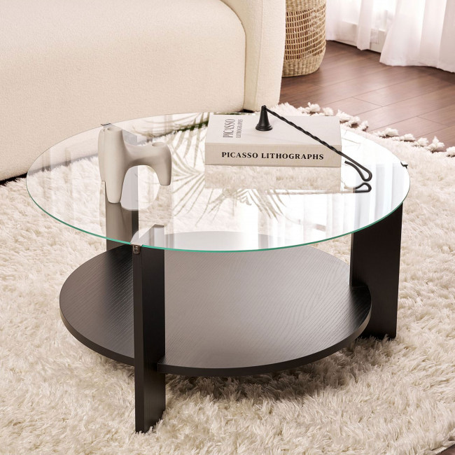 Ria - Table basse ronde en verre trempé et bois ø75cm