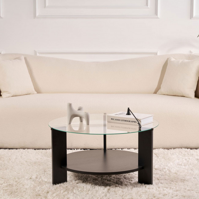 Ria - Table basse ronde en verre trempé et bois ø75cm