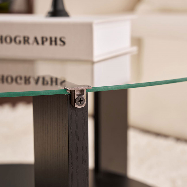 Ria - Table basse ronde en verre trempé et bois ø75cm