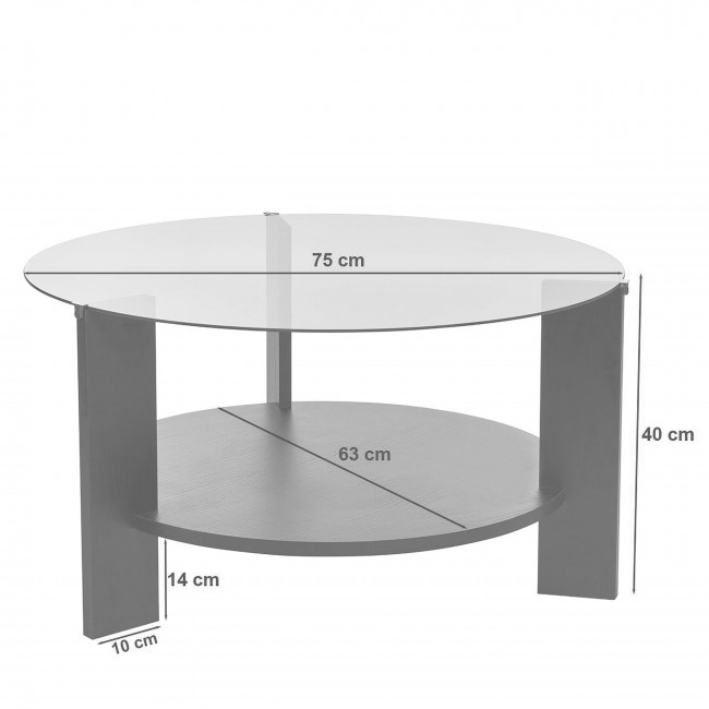 Ria - Table basse ronde en verre trempé et bois ø75cm