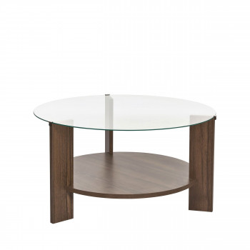 Ria - Table basse ronde en verre trempé et bois ø75cm