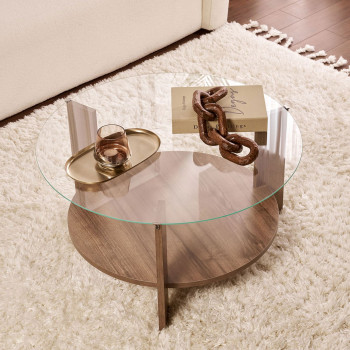 Ria - Table basse ronde en verre trempé et bois ø75cm