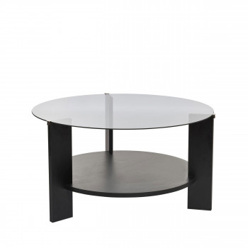 Ria - Table basse ronde en verre fumé et bois ø75cm