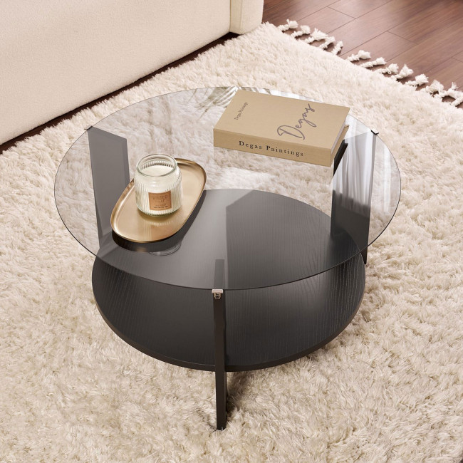 Ria - Table basse ronde en verre fumé et bois ø75cm