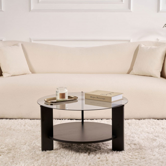 Ria - Table basse ronde en verre fumé et bois ø75cm