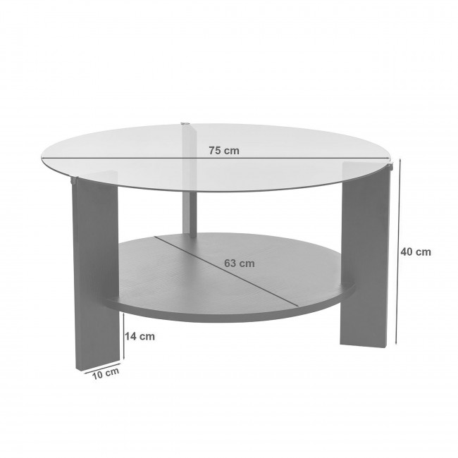 Ria - Table basse ronde en verre fumé et bois ø75cm