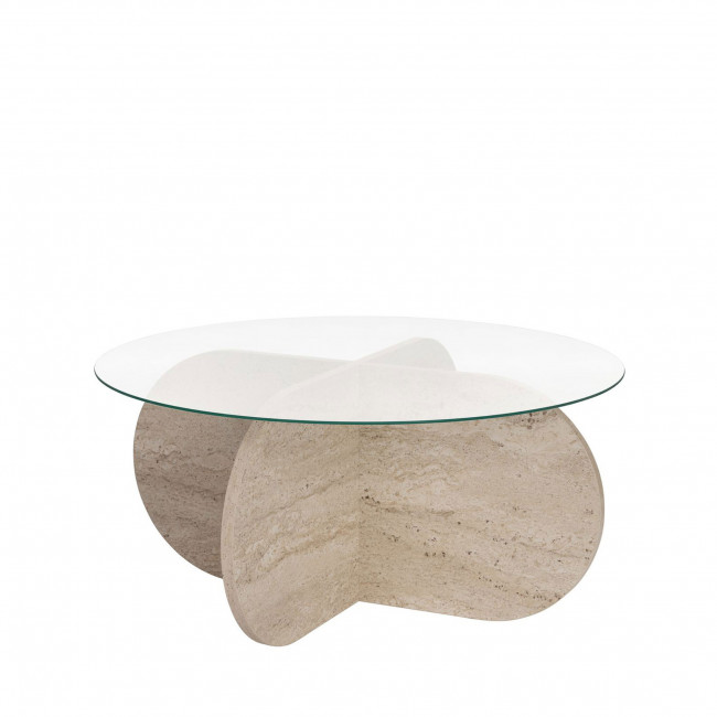 Bully - Table basse ronde en verre trempé et effet travertin ø75cm
