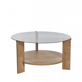 Ria - Table basse ronde en verre fumé et bois ø75cm