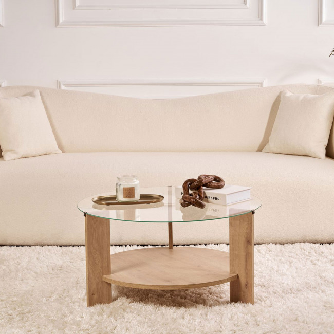 Ria - Table basse ronde en verre trempé et bois ø75cm