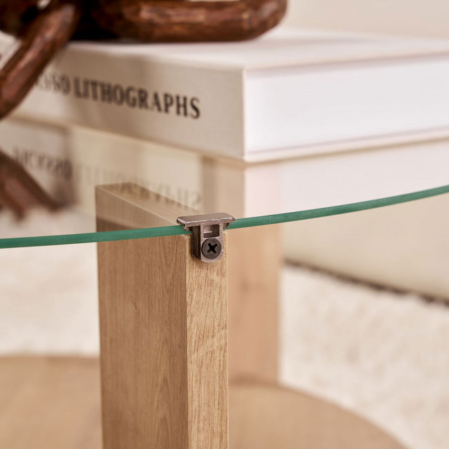 Ria - Table basse ronde en verre trempé et bois ø75cm