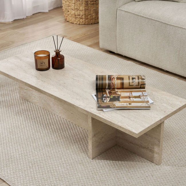 Vika - Table basse effet travertin 120x45cm