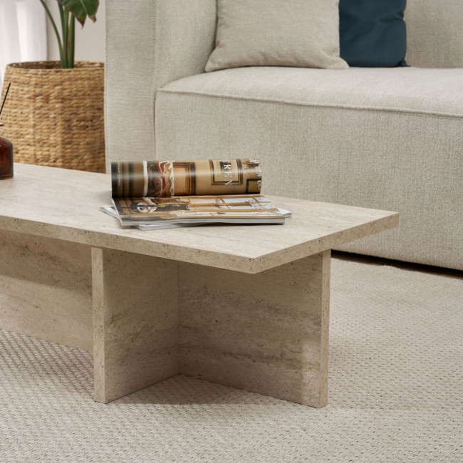 Vika - Table basse effet travertin 120x45cm