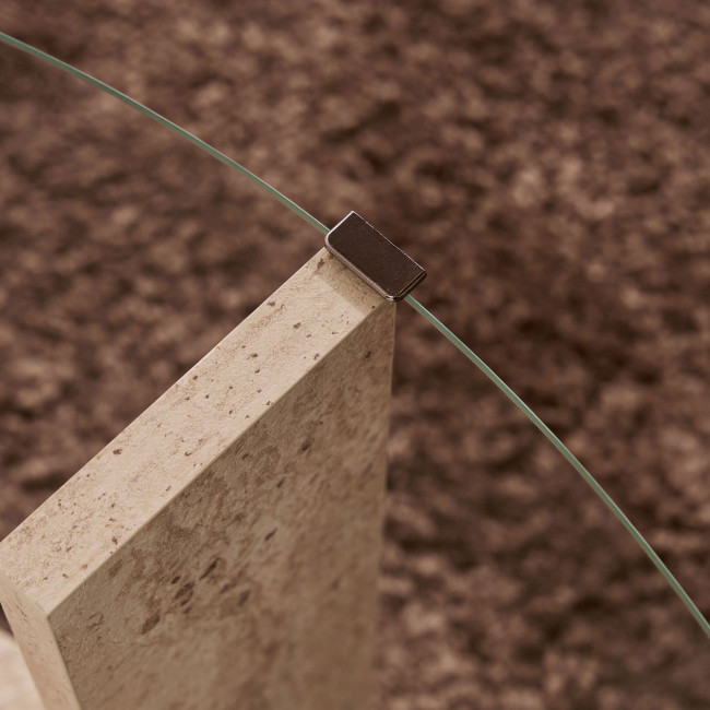 Ria - Table basse ronde en verre trempé et effet travertin ø75cm