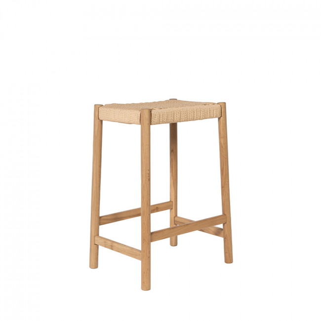 Paolo - Tabouret de bar en corde tressée et bois H65cm