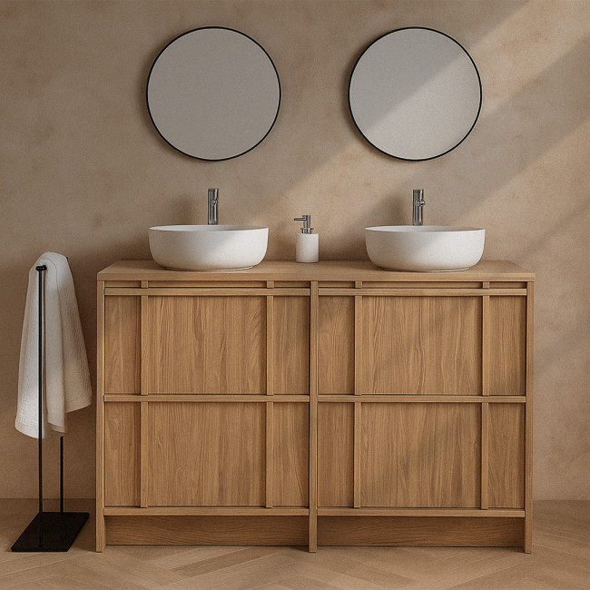Tori - Meuble de salle de bain 2 vasques en bois 