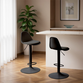 Tebar - Lot de 2 chaises de bar réglables en simili et métal H61-83cm